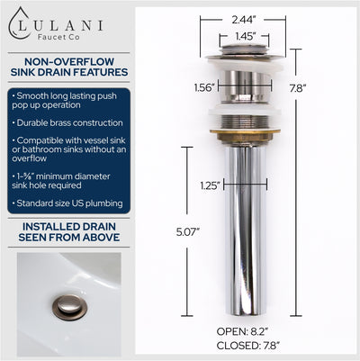 Bathroom sink pop-up drain without overflow in All finish Bathroom sink pop-up drain without overflow in All finish