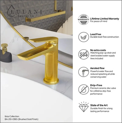 Open Box - Ibiza 1 Handle Single Hole Bathroom Faucet with Drain Assembly in Brushed Gold finish Open Box - Ibiza 1 Handle Single Hole Bathroom Faucet with Drain Assembly in Brushed Gold finish