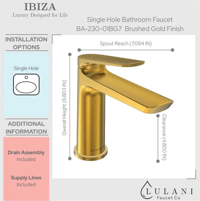 Open Box - Ibiza 1 Handle Single Hole Bathroom Faucet with Drain Assembly in Brushed Gold finish Open Box - Ibiza 1 Handle Single Hole Bathroom Faucet with Drain Assembly in Brushed Gold finish