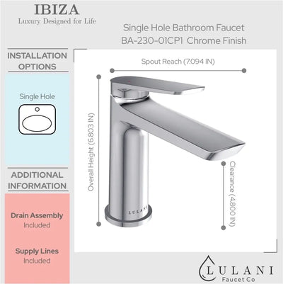 Open Box - Ibiza 1 Handle Single Hole Bathroom Faucet with Drain Assembly in Chrome finish Open Box - Ibiza 1 Handle Single Hole Bathroom Faucet with Drain Assembly in Chrome finish