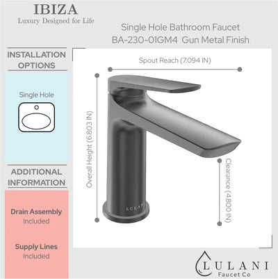 Open Box - Ibiza 1 Handle Single Hole Bathroom Faucet with Drain Assembly in Gun Metal finish Open Box - Ibiza 1 Handle Single Hole Bathroom Faucet with Drain Assembly in Gun Metal finish