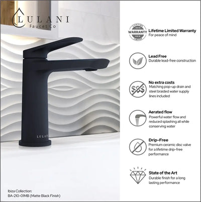 Open Box - Ibiza 1 Handle Single Hole Bathroom Faucet with Drain Assembly in Matte Black finish Open Box - Ibiza 1 Handle Single Hole Bathroom Faucet with Drain Assembly in Matte Black finish