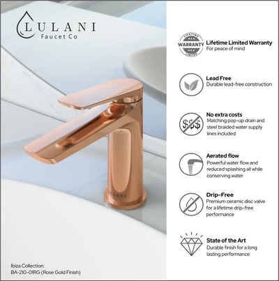 Open Box - Ibiza 1 Handle Single Hole Bathroom Faucet with Drain Assembly in Rose Gold finish Open Box - Ibiza 1 Handle Single Hole Bathroom Faucet with Drain Assembly in Rose Gold finish