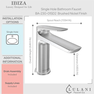 Open Box - Ibiza 1 Handle Single Hole Bathroom Faucet with Drain Assembly in Brushed Nickel finish Open Box - Ibiza 1 Handle Single Hole Bathroom Faucet with Drain Assembly in Brushed Nickel finish