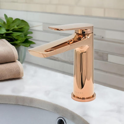 Ibiza 1 handle single hole Bathroom Faucet with drain assembly in Polished Rose Gold finish Ibiza 1 handle single hole Bathroom Faucet with drain assembly in Polished Rose Gold finish