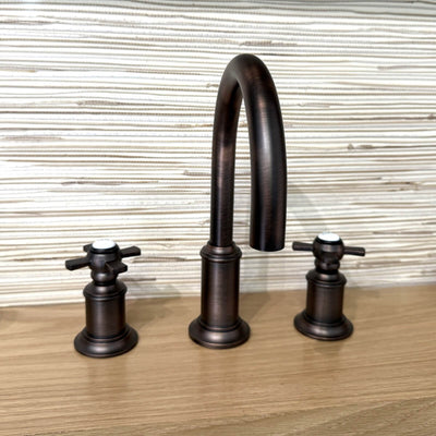 Napa 2 Handle 3 Hole Widespread Brass Bathroom Faucet with Flat Cross Handles in Oil Rubbed Bronze Flat Cross Handles finish Napa 2 Handle 3 Hole Widespread Brass Bathroom Faucet with Flat Cross Handles in Oil Rubbed Bronze Flat Cross Handles finish