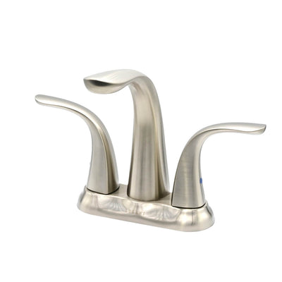 Kauai 2 Handle Centerset Brass Bathroom Faucet with drain assembly in Brushed Nickel finish Kauai 2 Handle Centerset Brass Bathroom Faucet with drain assembly in Brushed Nickel finish