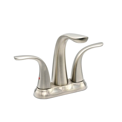 Kauai 2 Handle Centerset Brass Bathroom Faucet with drain assembly in Brushed Nickel finish Kauai 2 Handle Centerset Brass Bathroom Faucet with drain assembly in Brushed Nickel finish