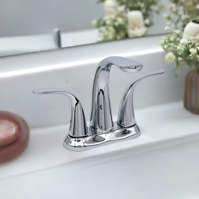 Kauai 2 Handle Centerset Brass Bathroom Faucet with drain assembly in Chrome finish Kauai 2 Handle Centerset Brass Bathroom Faucet with drain assembly in Chrome finish