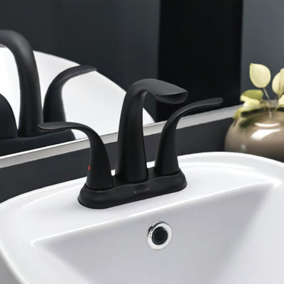 Kauai 2 Handle Centerset Brass Bathroom Faucet with drain assembly in Matte Black finish Kauai 2 Handle Centerset Brass Bathroom Faucet with drain assembly in Matte Black finish