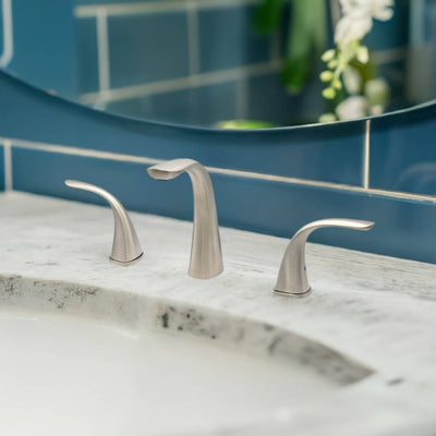 Kauai 2 Handle Widespread Brass Bathroom Faucet with Drain Assembly in Brushed Nickel finish Kauai 2 Handle Widespread Brass Bathroom Faucet with Drain Assembly in Brushed Nickel finish