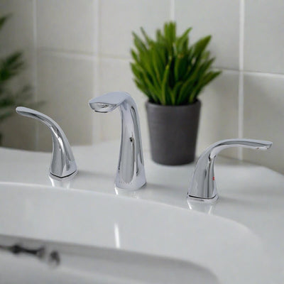 Kauai 2 Handle Widespread Brass Bathroom Faucet with Drain Assembly in Chrome finish Kauai 2 Handle Widespread Brass Bathroom Faucet with Drain Assembly in Chrome finish