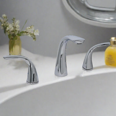 Kauai 2 Handle Widespread Brass Bathroom Faucet with Drain Assembly in Chrome finish Kauai 2 Handle Widespread Brass Bathroom Faucet with Drain Assembly in Chrome finish