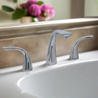 Kauai 2 Handle Widespread Brass Bathroom Faucet with Drain Assembly in Chrome finish Kauai 2 Handle Widespread Brass Bathroom Faucet with Drain Assembly in Chrome finish