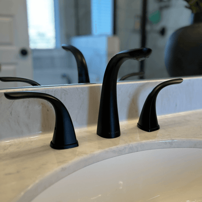 Kauai 2 Handle Widespread Brass Bathroom Faucet with Drain Assembly in Matte Black finish Kauai 2 Handle Widespread Brass Bathroom Faucet with Drain Assembly in Matte Black finish