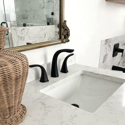 Kauai 2 Handle Widespread Brass Bathroom Faucet with Drain Assembly in Matte Black finish Kauai 2 Handle Widespread Brass Bathroom Faucet with Drain Assembly in Matte Black finish