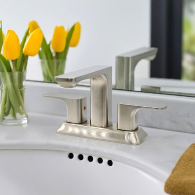 Corsica 2 Handle Centerset Brass Bathroom Faucet with drain assembly in Brushed Nickel finish Corsica 2 Handle Centerset Brass Bathroom Faucet with drain assembly in Brushed Nickel finish