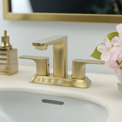 Corsica 2 Handle Centerset Brass Bathroom Faucet with drain assembly in Champagne Gold finish Corsica 2 Handle Centerset Brass Bathroom Faucet with drain assembly in Champagne Gold finish