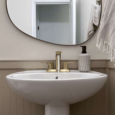 Corsica 2 Handle Centerset Brass Bathroom Faucet with drain assembly in Champagne Gold finish Corsica 2 Handle Centerset Brass Bathroom Faucet with drain assembly in Champagne Gold finish