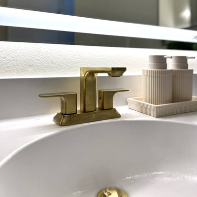 Corsica 2 Handle Centerset Brass Bathroom Faucet with drain assembly in Champagne Gold finish Corsica 2 Handle Centerset Brass Bathroom Faucet with drain assembly in Champagne Gold finish