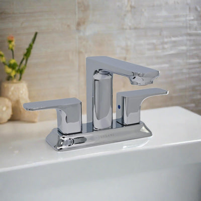 Corsica 2 Handle Centerset Brass Bathroom Faucet with drain assembly in Chrome finish Corsica 2 Handle Centerset Brass Bathroom Faucet with drain assembly in Chrome finish