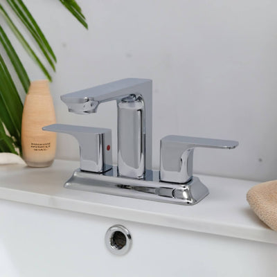Corsica 2 Handle Centerset Brass Bathroom Faucet with drain assembly in Chrome finish Corsica 2 Handle Centerset Brass Bathroom Faucet with drain assembly in Chrome finish