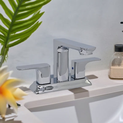 Corsica 2 Handle Centerset Brass Bathroom Faucet with drain assembly in Chrome finish Corsica 2 Handle Centerset Brass Bathroom Faucet with drain assembly in Chrome finish