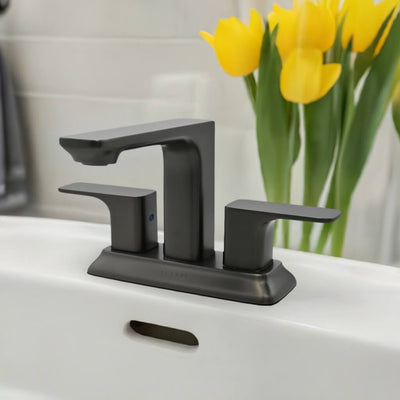 Corsica 2 Handle Centerset Brass Bathroom Faucet with drain assembly in Gun Metal finish Corsica 2 Handle Centerset Brass Bathroom Faucet with drain assembly in Gun Metal finish