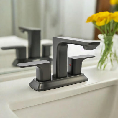 Corsica 2 Handle Centerset Brass Bathroom Faucet with drain assembly in Gun Metal finish Corsica 2 Handle Centerset Brass Bathroom Faucet with drain assembly in Gun Metal finish