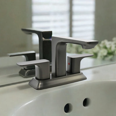 Corsica 2 Handle Centerset Brass Bathroom Faucet with drain assembly in Gun Metal finish Corsica 2 Handle Centerset Brass Bathroom Faucet with drain assembly in Gun Metal finish