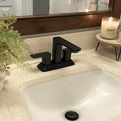Corsica 2 Handle Centerset Brass Bathroom Faucet with drain assembly in Matte Black finish Corsica 2 Handle Centerset Brass Bathroom Faucet with drain assembly in Matte Black finish