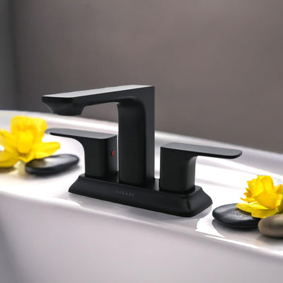 Corsica 2 Handle Centerset Brass Bathroom Faucet with drain assembly in Matte Black finish Corsica 2 Handle Centerset Brass Bathroom Faucet with drain assembly in Matte Black finish