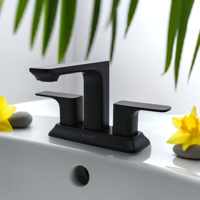Corsica 2 Handle Centerset Brass Bathroom Faucet with drain assembly in Matte Black finish Corsica 2 Handle Centerset Brass Bathroom Faucet with drain assembly in Matte Black finish