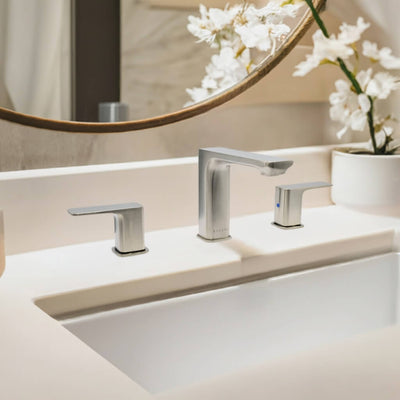 Corsica 2 Handle Widespread Brass Bathroom Faucet with drain assembly in Brushed Nickel finish Corsica 2 Handle Widespread Brass Bathroom Faucet with drain assembly in Brushed Nickel finish