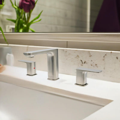 Corsica 2 Handle Widespread Brass Bathroom Faucet with drain assembly in Brushed Nickel finish Corsica 2 Handle Widespread Brass Bathroom Faucet with drain assembly in Brushed Nickel finish