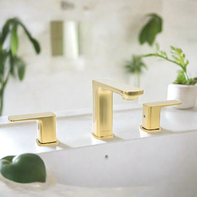 Corsica 2 Handle Widespread Brass Bathroom Faucet with drain assembly in Champagne Gold finish Corsica 2 Handle Widespread Brass Bathroom Faucet with drain assembly in Champagne Gold finish