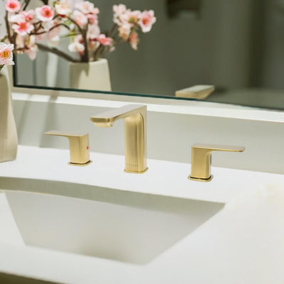 Corsica 2 Handle Widespread Brass Bathroom Faucet with drain assembly in Champagne Gold finish Corsica 2 Handle Widespread Brass Bathroom Faucet with drain assembly in Champagne Gold finish
