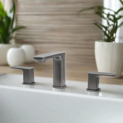 Corsica 2 Handle Widespread Brass Bathroom Faucet with drain assembly in Gun Metal finish Corsica 2 Handle Widespread Brass Bathroom Faucet with drain assembly in Gun Metal finish