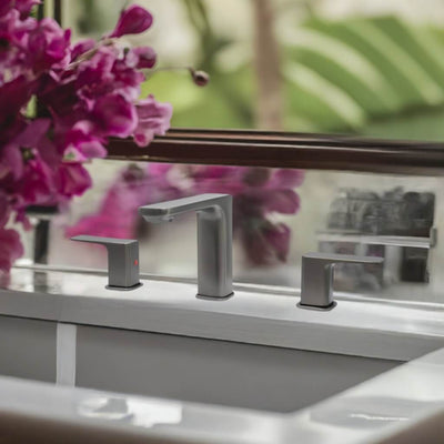 Corsica 2 Handle Widespread Brass Bathroom Faucet with drain assembly in Gun Metal finish Corsica 2 Handle Widespread Brass Bathroom Faucet with drain assembly in Gun Metal finish