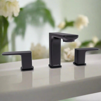 Corsica 2 Handle Widespread Brass Bathroom Faucet with drain assembly in Matte Black finish Corsica 2 Handle Widespread Brass Bathroom Faucet with drain assembly in Matte Black finish