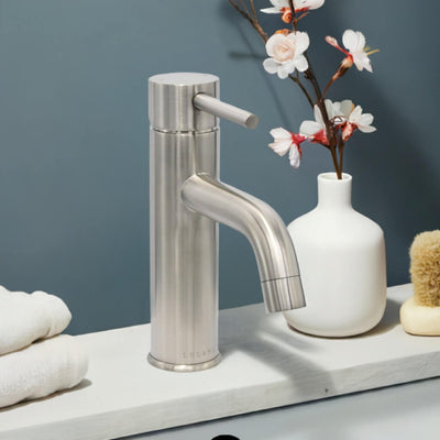 St. Lucia 1 Handle Single Hole Brass Bathroom Faucet with drain assembly in Brushed Nickel finish St. Lucia 1 Handle Single Hole Brass Bathroom Faucet with drain assembly in Brushed Nickel finish
