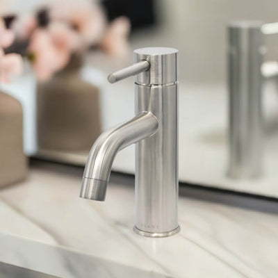 St. Lucia 1 Handle Single Hole Brass Bathroom Faucet with drain assembly in Brushed Nickel finish St. Lucia 1 Handle Single Hole Brass Bathroom Faucet with drain assembly in Brushed Nickel finish