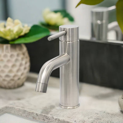 St. Lucia 1 Handle Single Hole Brass Bathroom Faucet with drain assembly in Brushed Nickel finish St. Lucia 1 Handle Single Hole Brass Bathroom Faucet with drain assembly in Brushed Nickel finish