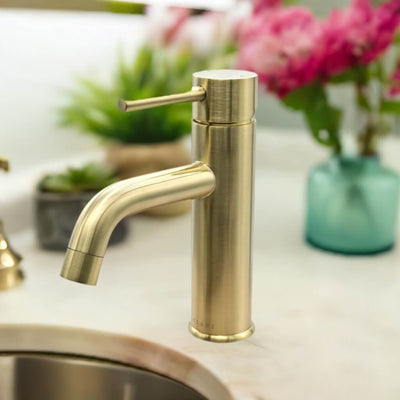 St. Lucia 1 Handle Single Hole Brass Bathroom Faucet with drain assembly in Champagne Gold finish