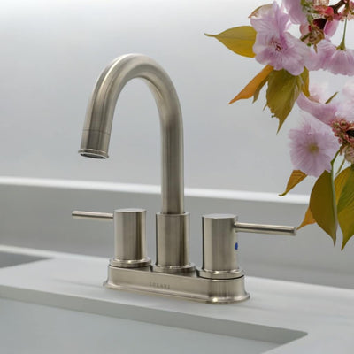St. Lucia 2 Handle Centerset Brass Bathroom Faucet with drain assembly in Brushed Nickel finish St. Lucia 2 Handle Centerset Brass Bathroom Faucet with drain assembly in Brushed Nickel finish