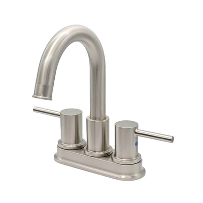 St. Lucia 2 Handle Centerset Brass Bathroom Faucet with drain assembly in Brushed Nickel finish