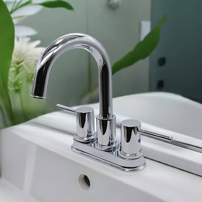 St. Lucia 2 Handle Centerset Brass Bathroom Faucet with drain assembly in Chrome finish St. Lucia 2 Handle Centerset Brass Bathroom Faucet with drain assembly in Chrome finish