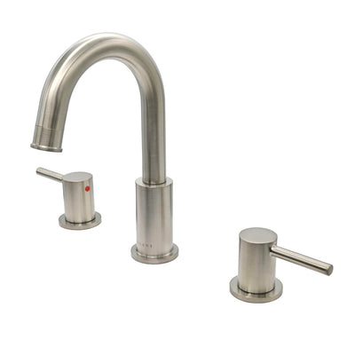 St. Lucia 2 Handle 3 Hole Widespread Brass Bathroom Faucet with drain assembly in Brushed Nickel finish St. Lucia 2 Handle 3 Hole Widespread Brass Bathroom Faucet with drain assembly in Brushed Nickel finish