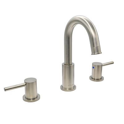 St. Lucia 2 Handle 3 Hole Widespread Brass Bathroom Faucet with drain assembly in Brushed Nickel finish St. Lucia 2 Handle 3 Hole Widespread Brass Bathroom Faucet with drain assembly in Brushed Nickel finish