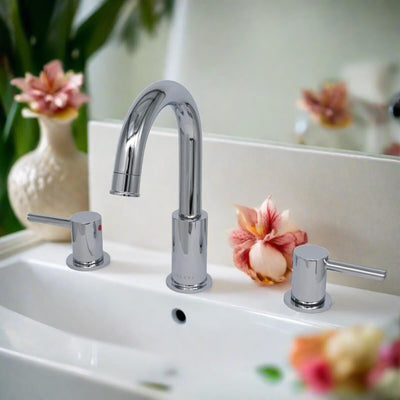 St. Lucia 2 Handle 3 Hole Widespread Brass Bathroom Faucet with drain assembly in Chrome finish St. Lucia 2 Handle 3 Hole Widespread Brass Bathroom Faucet with drain assembly in Chrome finish